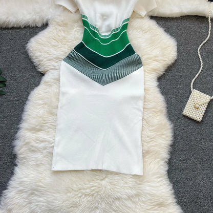 YuooMuoo Chic Fashion Sexy Wrap Hips Mini Dress 2025 Ins Hot Patchwork Slim Waist Knitted Summer Dress Streetwear Lady Outfits