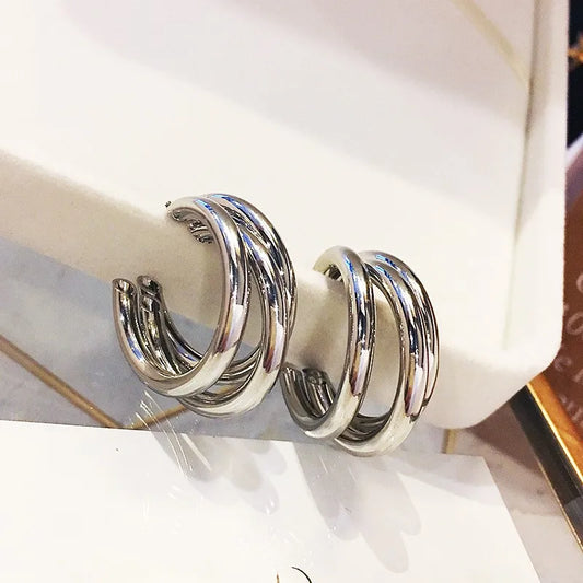 925 Silver Needle Korean Big Elegant Earrings For Woman Metal Jewelry 2025 Trending Vintage Geometric Women's Earrings Z40