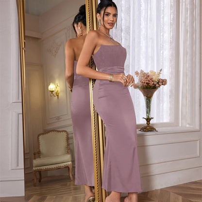 Mingmingxi Satin Maxi Formal Occasion Dress 2024 New Arrivals Black Strapless Dress Velvet Wedding Guest Party Dresses Women