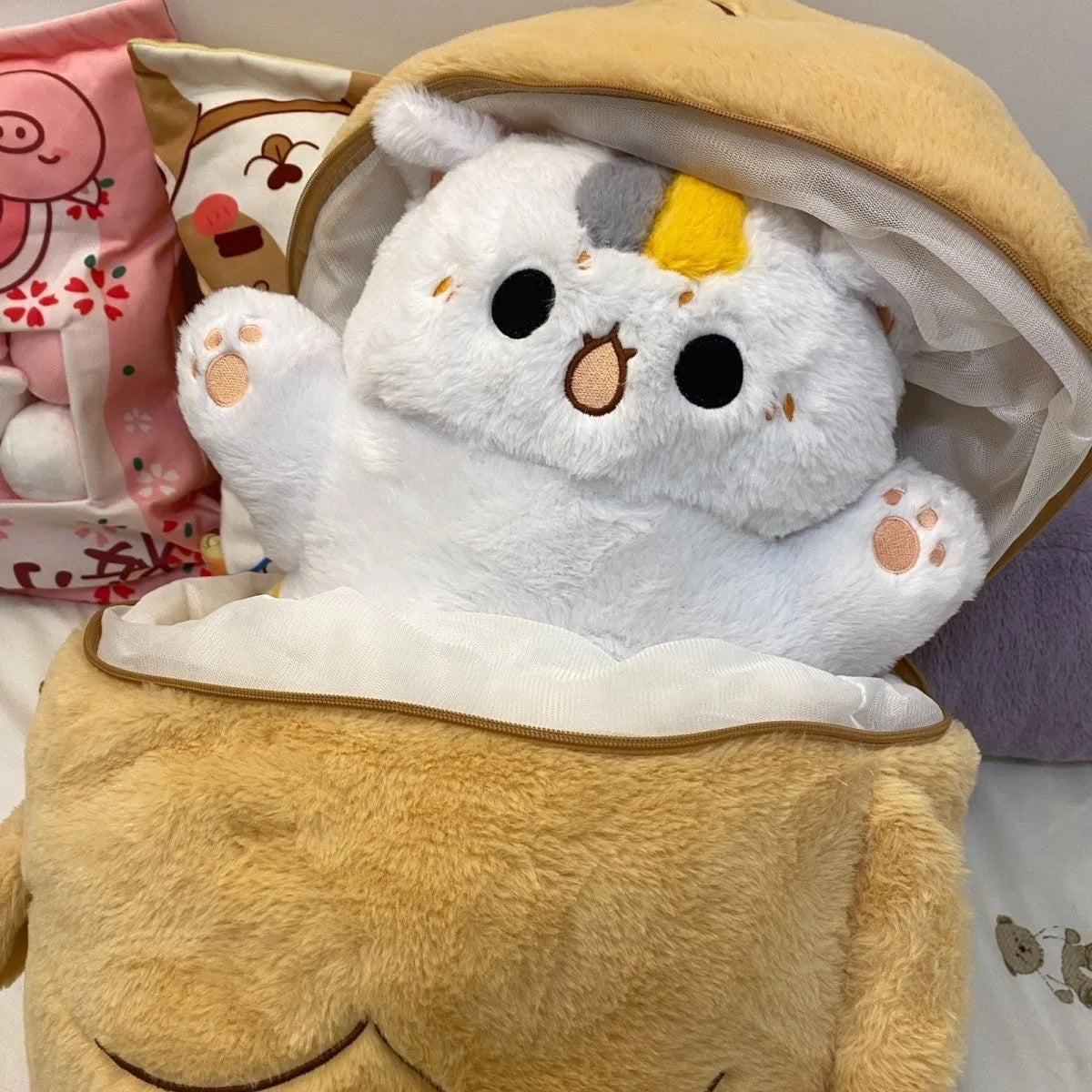 1pc 40/60/80cm Japan Taiyaki Cat Plush Toy Anime Figure Cat Hiding in Cushion Bag Ferry Bunny Carrot Animal Plushie Throw Pillow