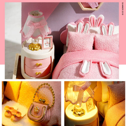 木製ミニチュアドールハウス DIY 小さな家キット 3Dパズル 組み立て式ハウス 家具 おもちゃ 子供の誕生日プレゼント