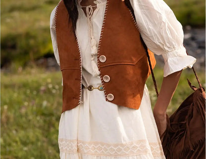 Fashion Women's Brown Button Vest Waistcoat