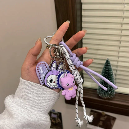 Sanrios Hellokittys Keychain Kawaii Cute Action Figure Rabbit Plush Key Chain Doll Pendant Bag Charm Accessories Keyring Ins