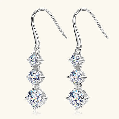 Lnkry 925 Sterling Silver Drop Earring Certified GRA 6.5mm&5mm&4mm Three Stone Moissanite Dangle Earrings For Women Jewelry Gift