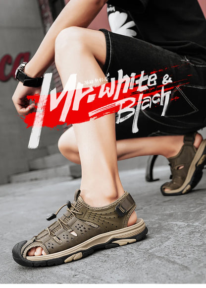 Men's Sport Sandals Handmade Genuine Leather Sandals for Men Summer Outdoor Anti-collision Comfortable Casual Beach Sandals