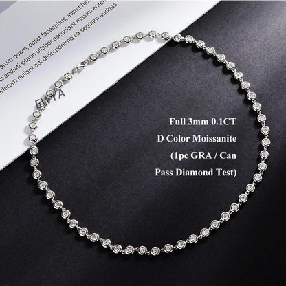 EWYA Round Bubble Full 3mm 0.1CT D Color Moissanite Tennis Chain for Women 925 Silver GRA Certified 16 18 20 inch Bezel Necklace