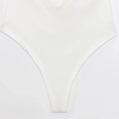 HXAO Halter Neck Bodysuits Sexy Summer Off Shoulder Bodysuit Women Brown Top Ruched Ring Backless Thong Bodysuit Woman One Piece