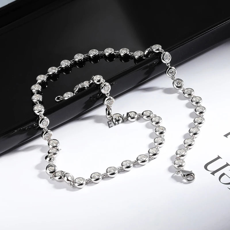 EWYA Round Bubble Full 3mm 0.1CT D Color Moissanite Tennis Chain for Women 925 Silver GRA Certified 16 18 20 inch Bezel Necklace