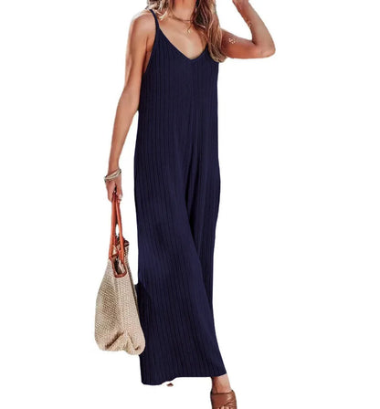 2023 AliExpress Europe and America New Jumpsuit Women's Cross border Summer Female Thread Backless Solid Color Sexy jumpsuit