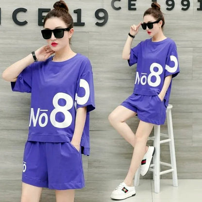 Casual suit women's shorts sportswear summer new 2025 fashion fat MM large size short-sleeved T-shirt two-piece set trendy