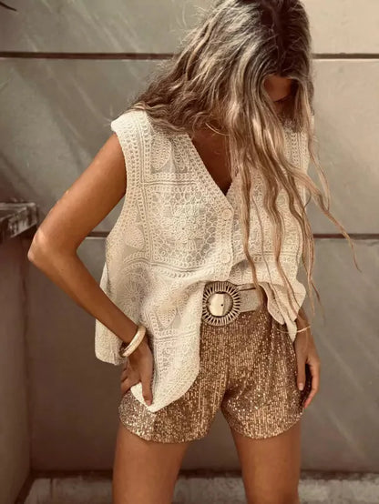 Vintage Cotton Sleeveless Crochet Vests Jackets For Women Tank Tops Summer Loose Boho Beach Cover Up Casual Women's Blusas