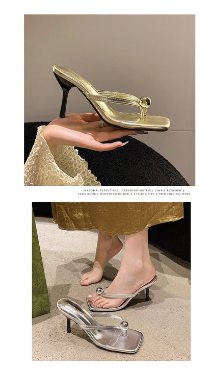 Women High Heels Slippers Designer Heeled Sandals Elegant Shoes Woman Summer 2025 Trend Fashion Fliop Flops Casual Slides Muje