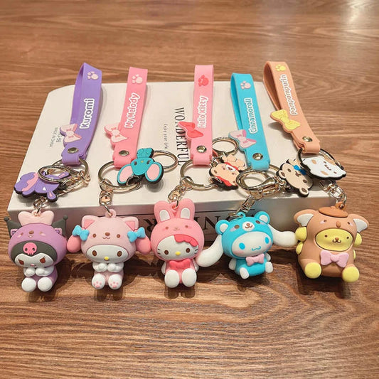 Sanrio Cute Girl Keychain Bag Pendant Pink Kuromi Melody Cinnamoroll Car Key Sanrio Accessories Set Ring Backpack Holiday Gifts
