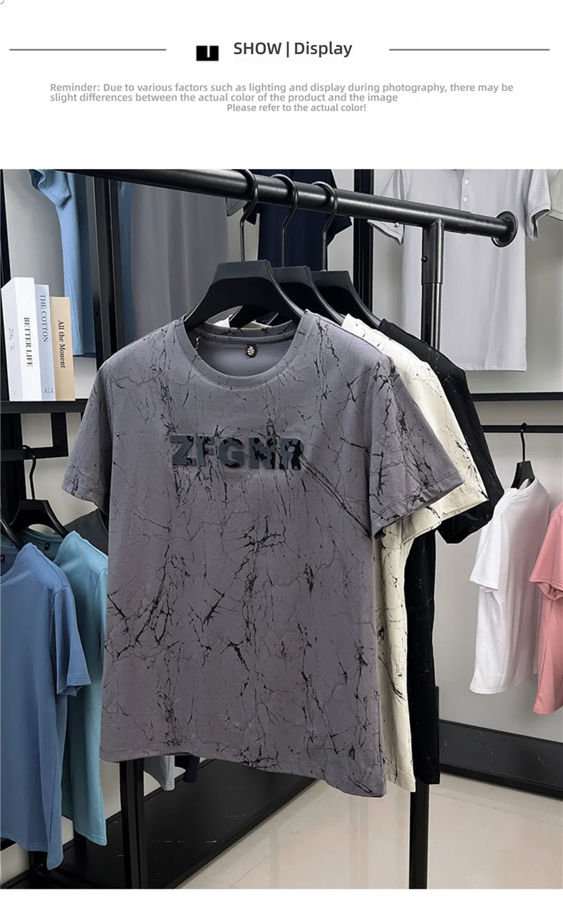 Top Grade Print New Summer Tops Hipster Designer Tshirt Men 2025 Brand Short Sleeve Round Neck Casual Fashion Men Clothing