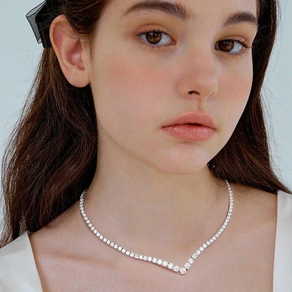 FEOBUR V-shaped Full Moissanite Tennis Necklace for Women Wedding Party Jewelry with 925 Sterling Silver Neck Chain Choker