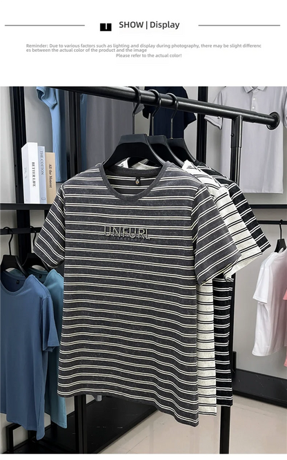 Top Grade Yarn Dyed New Summer Tops Striped Designer Tshirt Men 2025 Round Neck Brand Short Sleeve Casual Fashion Men Clothing