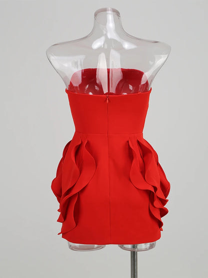 Red Brithday Dresses for Women Elegant prom Gown Sexy Strapless 3d Big Flower Evening Dress 2025 Summer Fashion Party Outfits