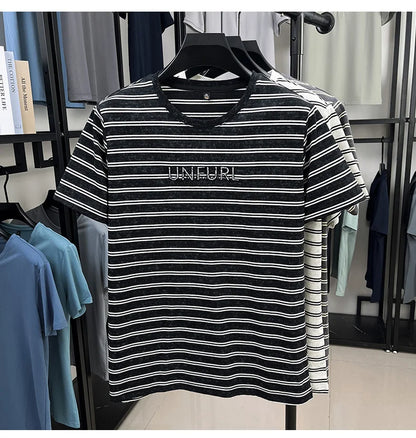 Top Grade Yarn Dyed New Summer Tops Striped Designer Tshirt Men 2025 Round Neck Brand Short Sleeve Casual Fashion Men Clothing