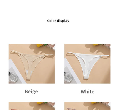 Women's Sexy Lightweight Ice Silk Seamless Knit Thong with Thin Straps - No Show Panty Underwear Lingerie Intimate Apparel