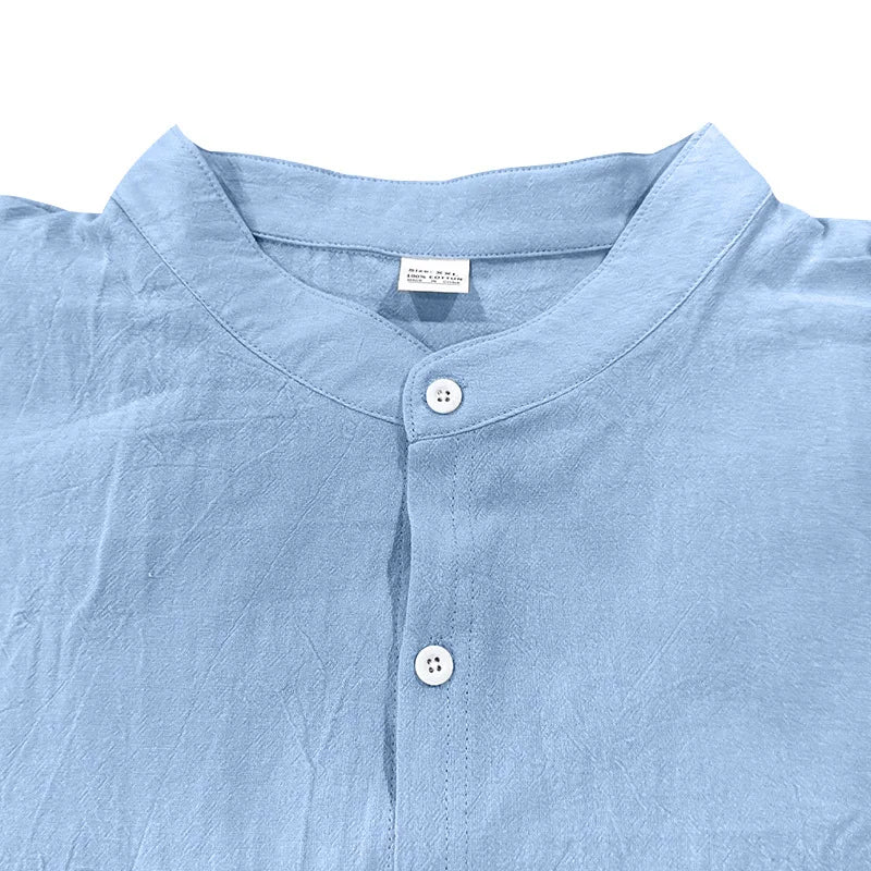 2025 New Spring and Summer Men's Suit Linen Casual Loose Breathable Long Sleeves Shirt Trousers 2Set of Beach Vacation Essential