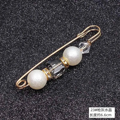 Lapel Pin Women Simulated-Pearl Pendant Pins Crystal Rhinestone Brooch For Woman Scarf Buckle Clips Hat Clothes Multipurpose Pin