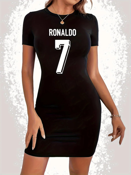 Plus Size Women's Bodycon Dress Short Sleeve Round Neck Casual Ronaldo 7 Graphic Printed Summer Fashion Breathable Dress