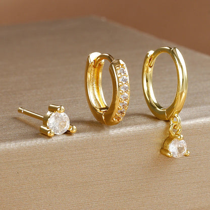 3 Piece Fashion Stainless Steel Round Star Drop Earrings Set for Women 18K Gold Plated Dangle Earring Punk Unisex Rock  Jewelry