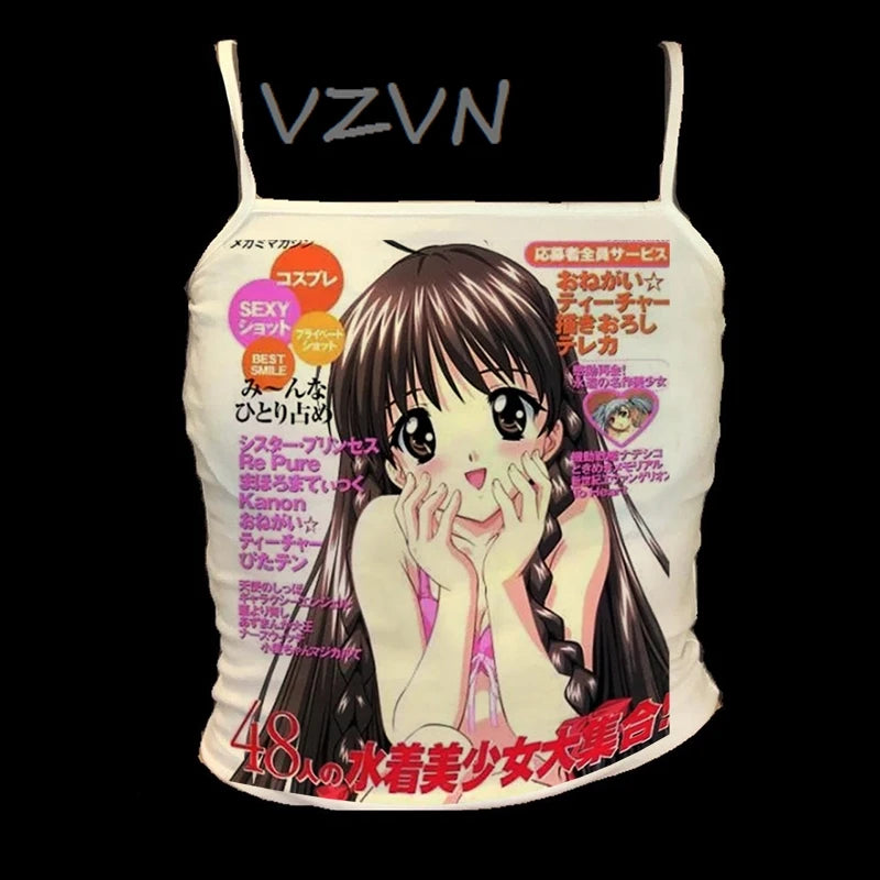 Sexy Y2K Style Women's Sleeveless Sling Crop Tops Punk Letterprints Casual Cute Tops Harajuku Vintage Emo Girl Gothic Streetwear