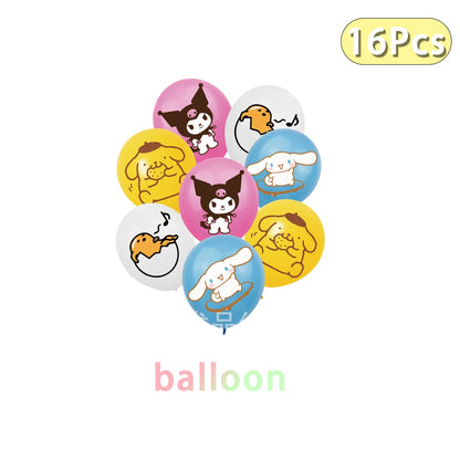 kawaii Sanrio Birthday Party cutlery plate Disposable Banner Cake Topper Hanging Flag Hello Kitty Balloons Birthday Decorations