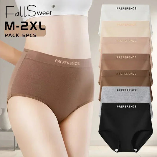 FallSweet 5Pcs Women Plus Size Cotton Panties Seamless Panties Comfort Breathable Underwear Girls Mid-Waist Briefs Sexy Lingerie