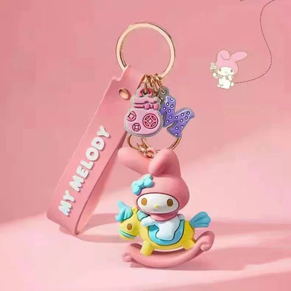 Sanrio Cute Girl Keychain Bag Pendant Pink Kuromi Melody Cinnamoroll Car Key Sanrio Accessories Set Ring Backpack Holiday Gifts