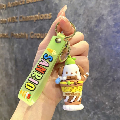 Ice cream Sanrio Hello Kitty Figures Keychain Kuromi My Melody Action Figural Model PVC Key Ring Cinnamoroll Birthday Gifts
