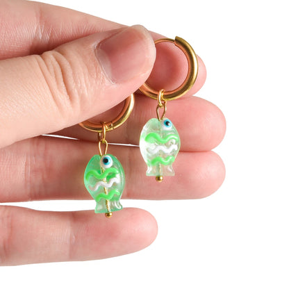 Stainless Steel Colorful Glazed Enamel Fish Hoop Earrings For Women Men Girl Cute Dopamine Fashion Ear Buckle Sea Animal Jewelry