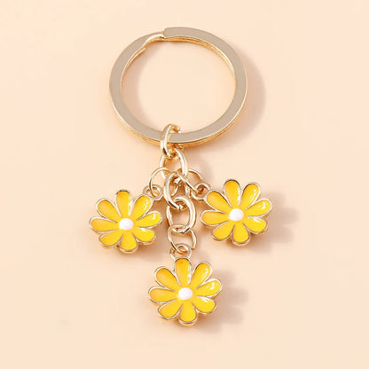 Cute Enamel Keychain Colorful Sakura Flower Key Ring Sweet Key Chains for Women Girls Handbag Accessories DIY Jewelry Gifts
