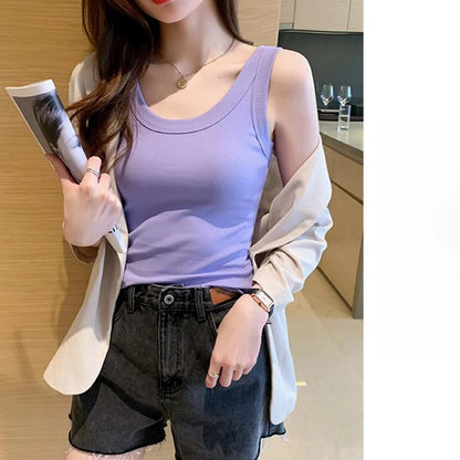 I-Shaped Tank Women Inner  Outer Wear Sleeveless Bottoming Shirt Summer Thread Vest Slim-Fit Cover Supernumerary Breast Tops