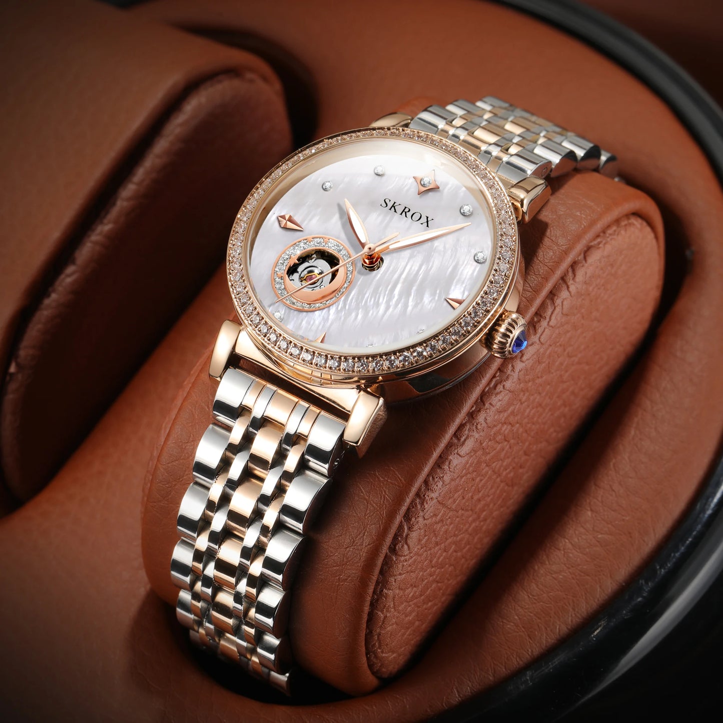 2024Luxury Rose Gold Diamond Woman Watch Mechanical Automatic Movement Ladies Watches Stainless Steel Elegant Women's Wristwatch