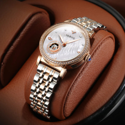 2024Luxury Rose Gold Diamond Woman Watch Mechanical Automatic Movement Ladies Watches Stainless Steel Elegant Women's Wristwatch