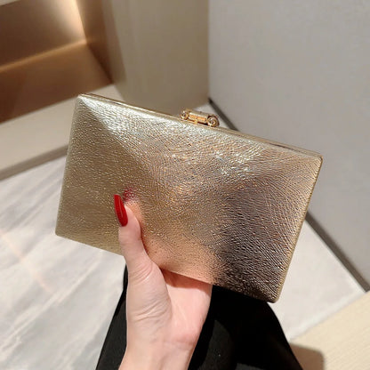 2024 Metallic Party Clutch Purse Box Shape Evening Bags Gold Silver White Handbag Purses Women Bridal Wedding Metal Clutches Bag