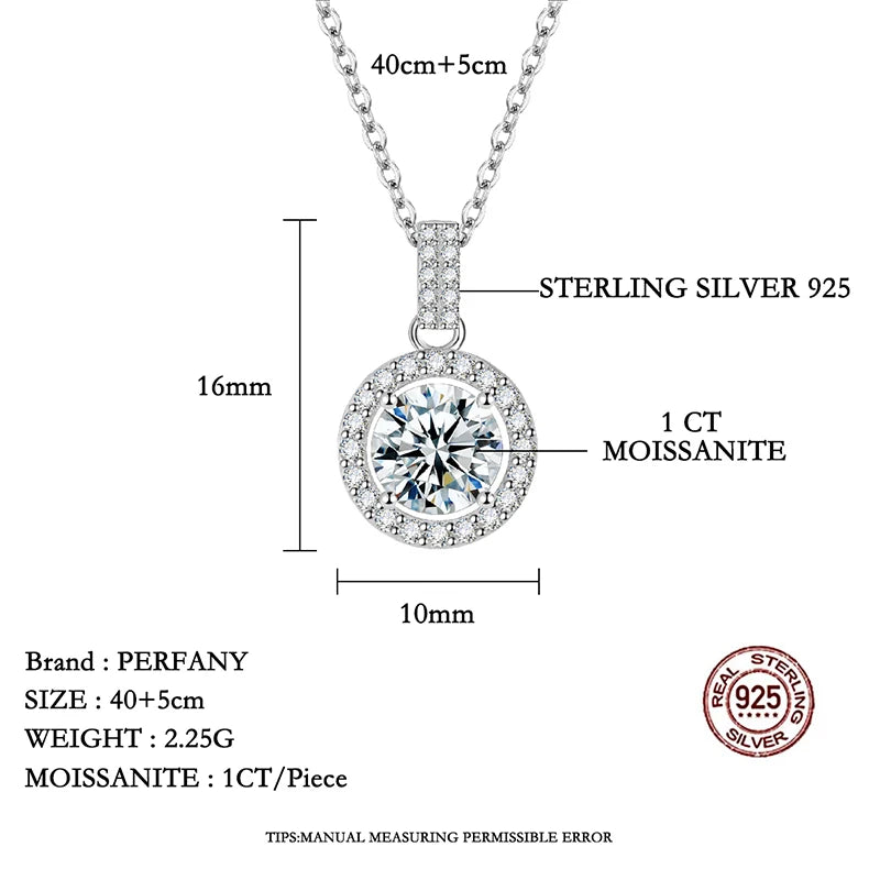 PERFANY 1-5CT モアサナイト ネックレス レディース S925 純銀 ラウンド ラボラトリーダイヤモンド ペンダント ファッショナブル ウェディング ラグジュアリー ジュエリー