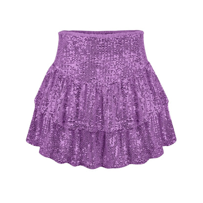 2024 Fashion Party Evening Clothes for Women Summer Sexy Elastic High Waist Sequin Mini Pleated Skirts Streetwear Short Dress