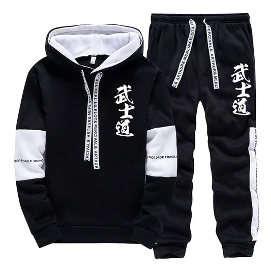 2025 New Arrival Men's Tracksuit 2 Piece Set Japan Bushido Print Hoodies Sweatpants All Season Daily Casual Sporty Jogging Suit