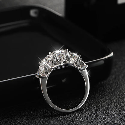 KNOBSPIN 5 Stones 3.6CT D Color Moissanite Rings for Women Sparkling Diamonds with Certificates 925 Sterling Sliver Wedding Ring