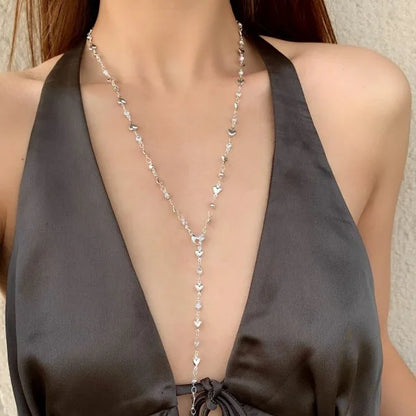 Trendy Gold Silver Color Glass Long Y-Shaped Necklace Metal Collarbone Chain Summer Holiday Party Bohemian Body Jewelry Gifts