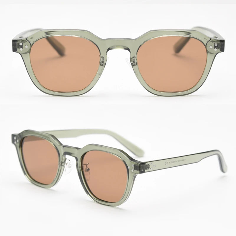 Peekaboo korean style retro sun glasses for women TR90 frame polygon polarized sunglasses uv400 male green brown 2023 summer