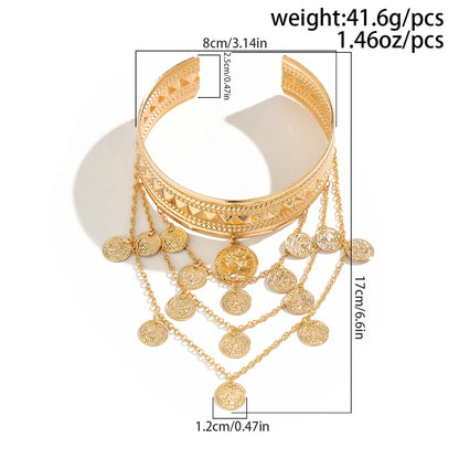 New Trendy Golden Metal Coin Leaf Chain Tassel Upper Arm Bangles Cuff Bracelet Armlet Armband Men Women Jewelry Accessories