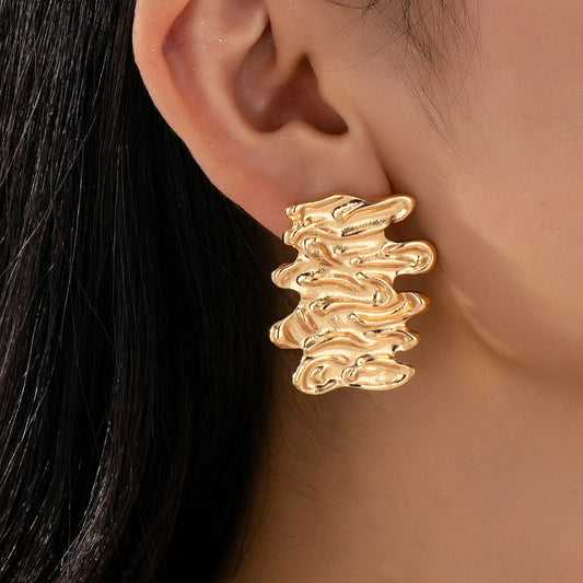 Irregularly Pleated Stud Earrings For Women Girls Geometric Ear Accessories Fashion Jewelry Holiday Party Gift OL EE086