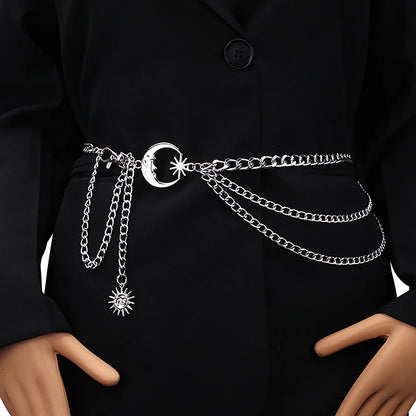 1Pc Women Waist Chain Belt for Dress Skirt Belts with Moon Star Waistbands Gold Silver Ladies Clothing Accessories