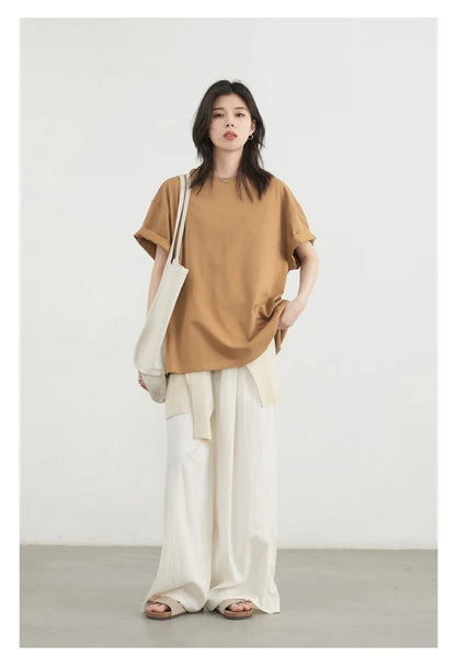 CHIC VEN レディースパンツ 無地 伸縮性ウエスト ゆったり ハイウエスト カジュアル 女性用 トラウザー ロング ワイドレッグパンツ 春夏 2025