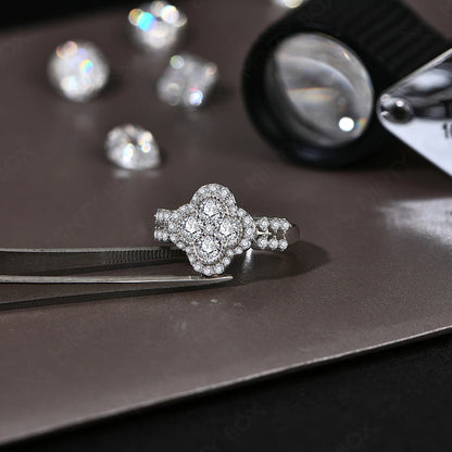 MINTYBOX モアサナイト 18k ホワイトゴールドメッキ ダイヤモンドリング レディース S925 スターリングシルバー 婚約 結婚式 ファインジュエリー 四つ葉