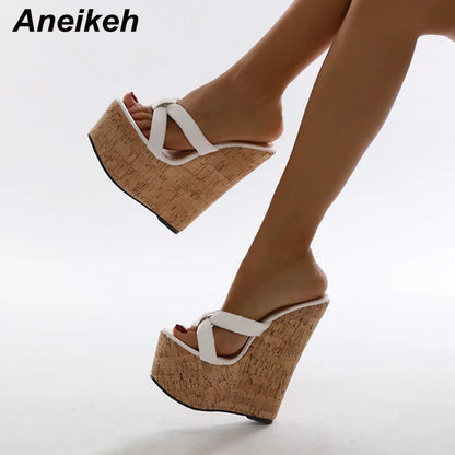 Aneikeh ウェッジヒール レディーススリッパ ファッション オープントゥ プラットフォームサンダル 夏用 超ハイヒール 女性用パーティーシューズ サイズ35-42